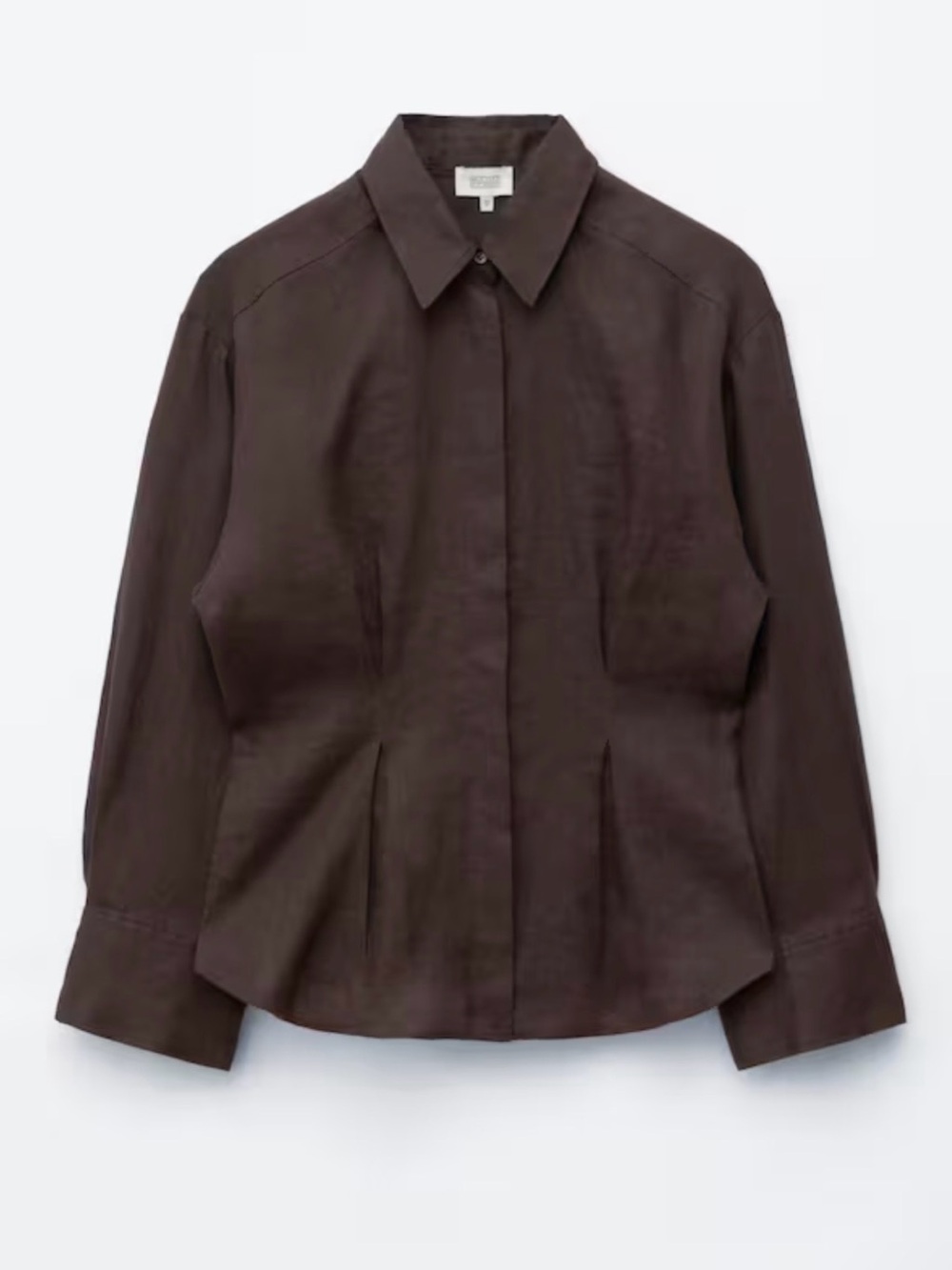 NWT & OTHER STORIES 100% Linen Pleat-Waist  L/S Button Up Shirt 10-12 Dark Brown